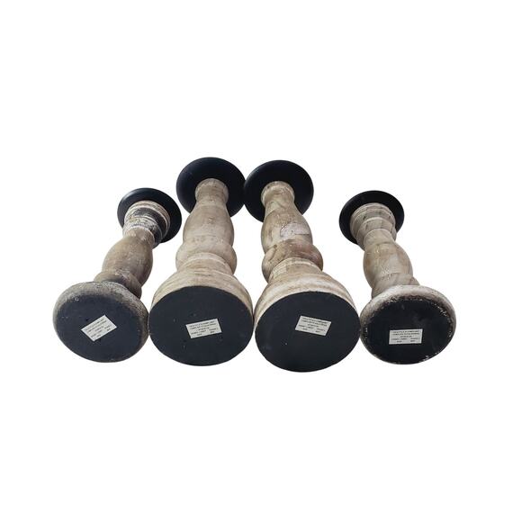 Pillar Whitewash Distressed Wood Candle Holders Set of 4 Farmhouse Decor Style - Picture 3 of 8